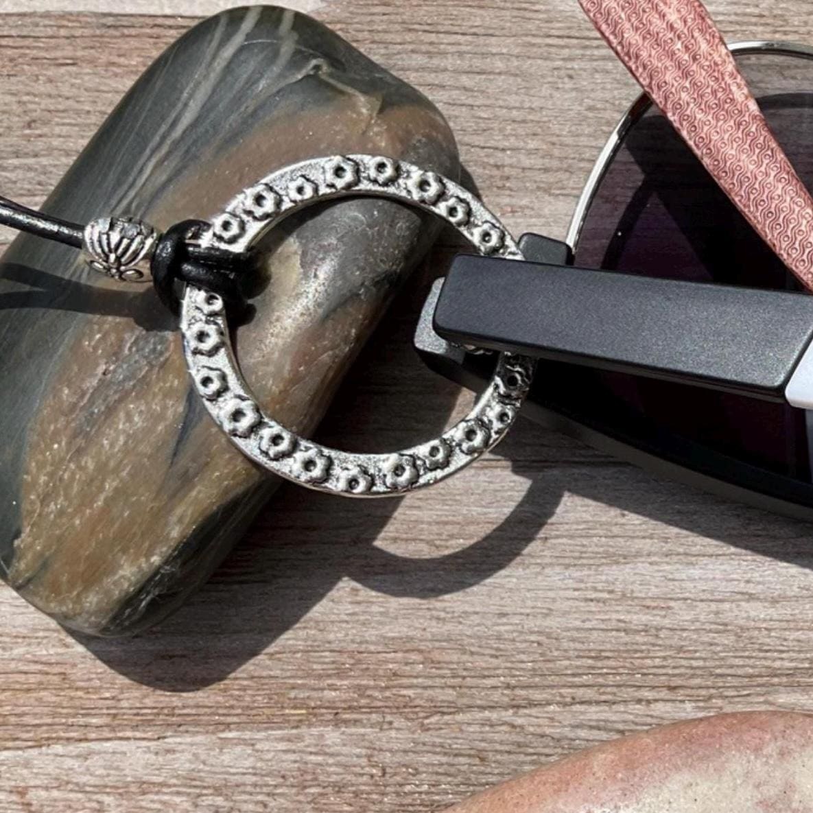 Minimalist Black Leather Eyeglass Chain: Tibetan Silver Boho Lanyard